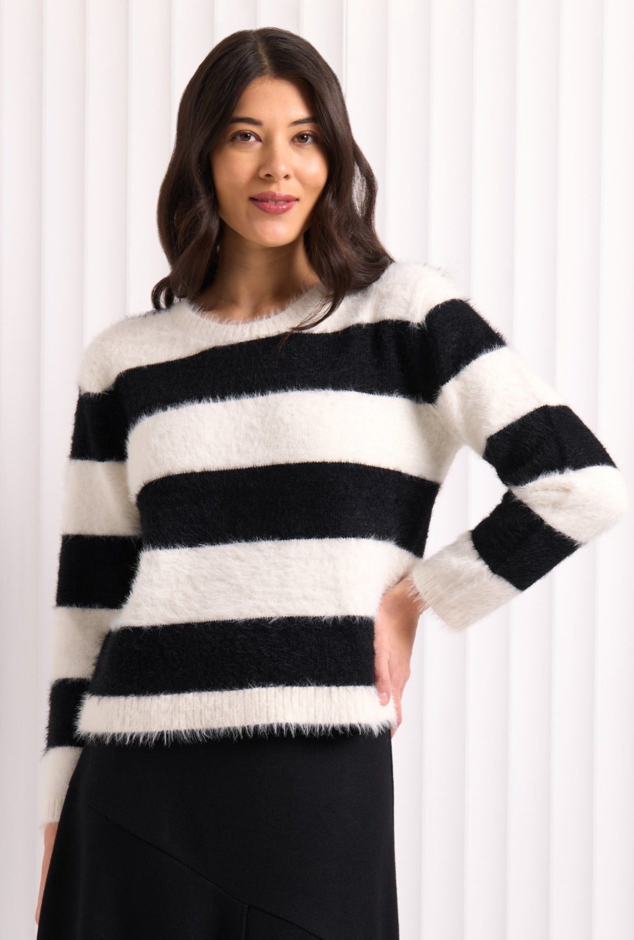 Foil Top Bird Jumper Black/Pearl Stripe