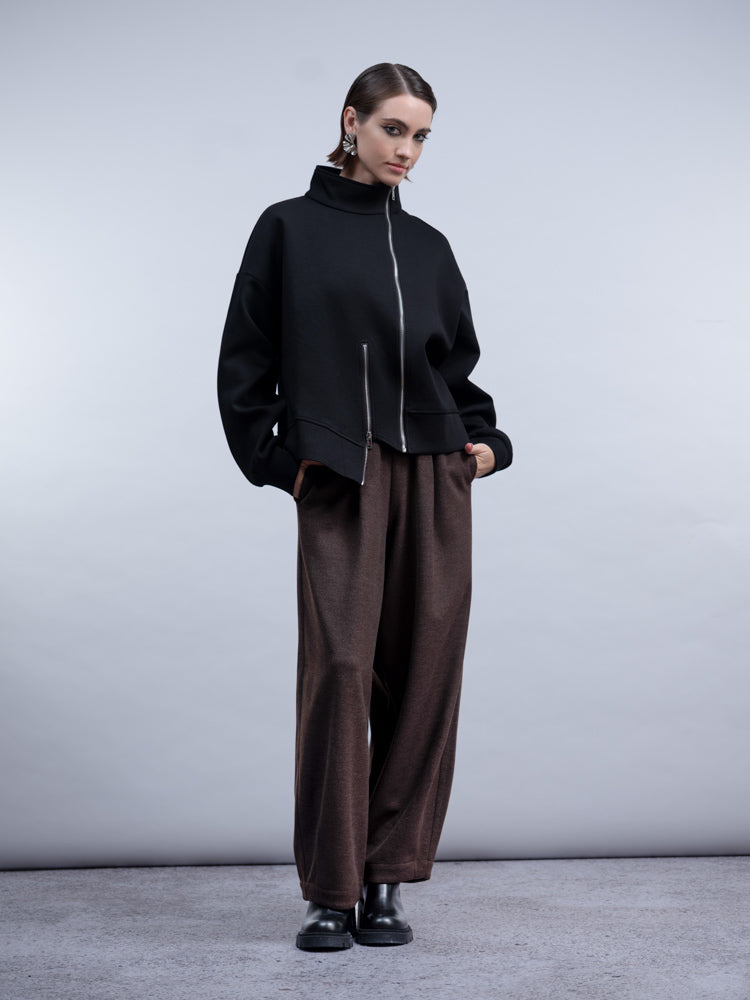 Haako Black Asymmetric Two Zip Jacket H2048