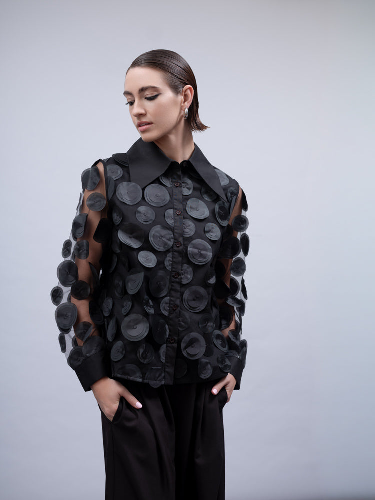 Haako Black Woven Circles Blouse H2062