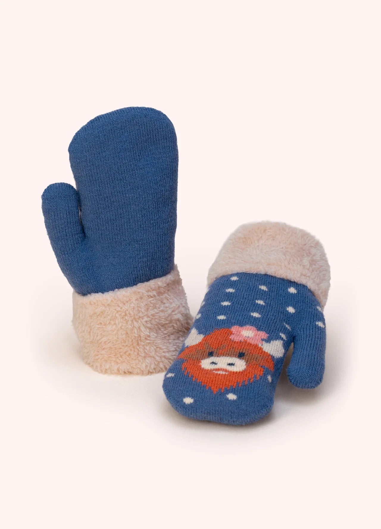 Powder AW26 Kids Highland Cow Mittens in Navy