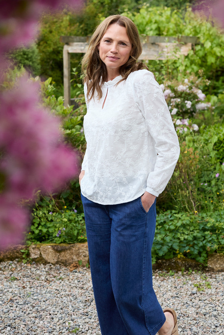 Lily & Me Emily Embroidered Keyhole blouse