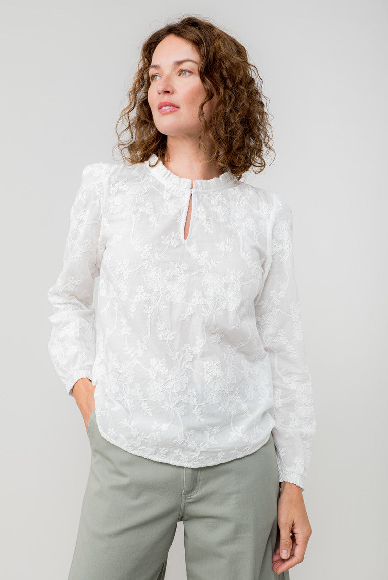 Lily & Me Emily Embroidered Keyhole blouse