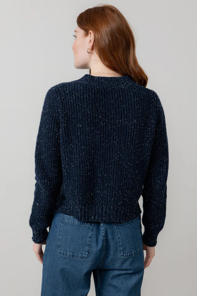 Lily And Me June Rib Cardigan Fleck Knit Navy