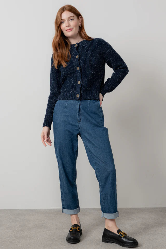 Lily And Me June Rib Cardigan Fleck Knit Navy