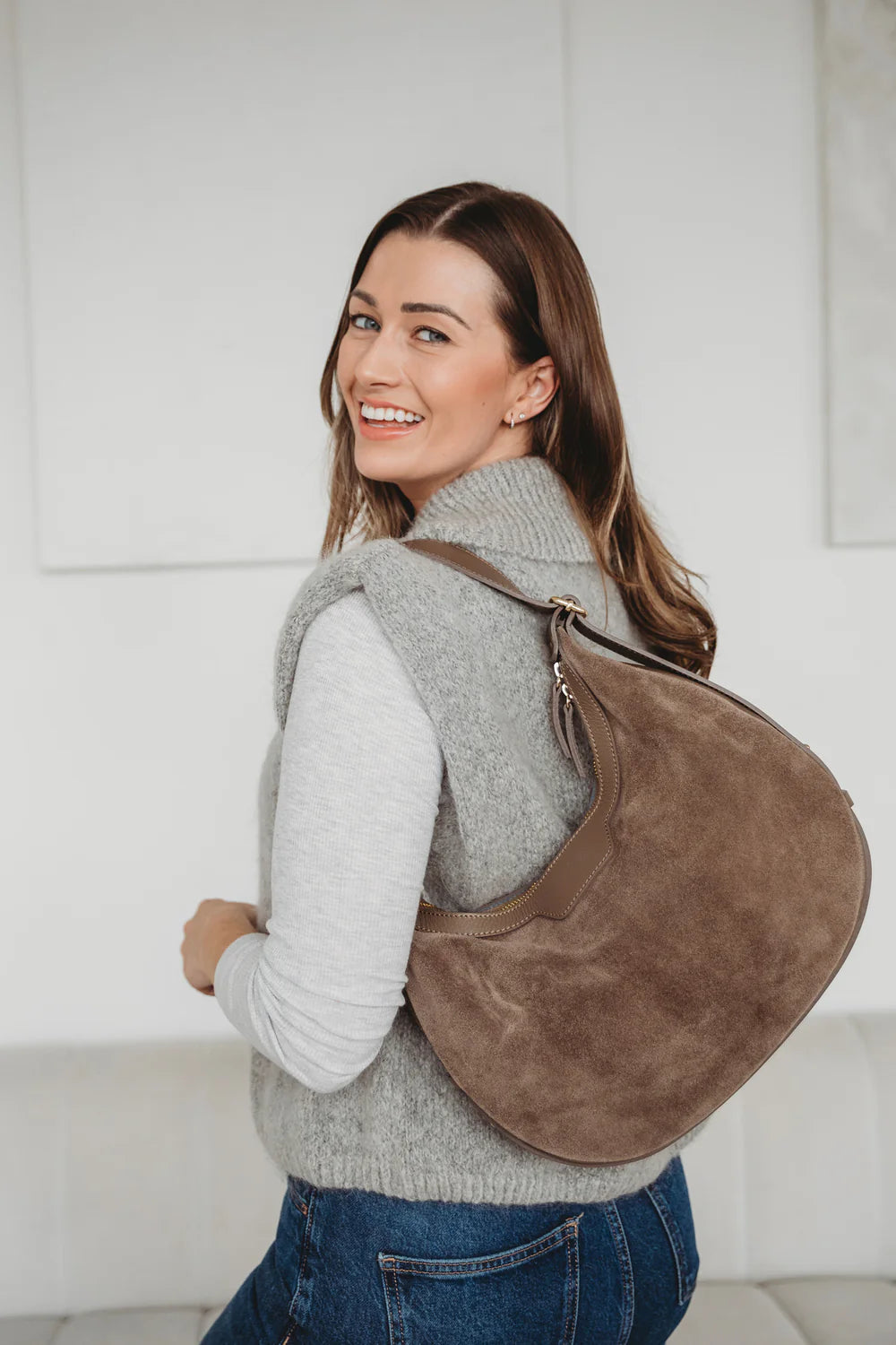 Elie Beaumont Shoulder Handbag - Crescent Suede