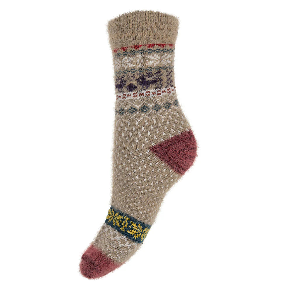 Gemjar Fawn and white patterned soft Scandi Wool Blend socks