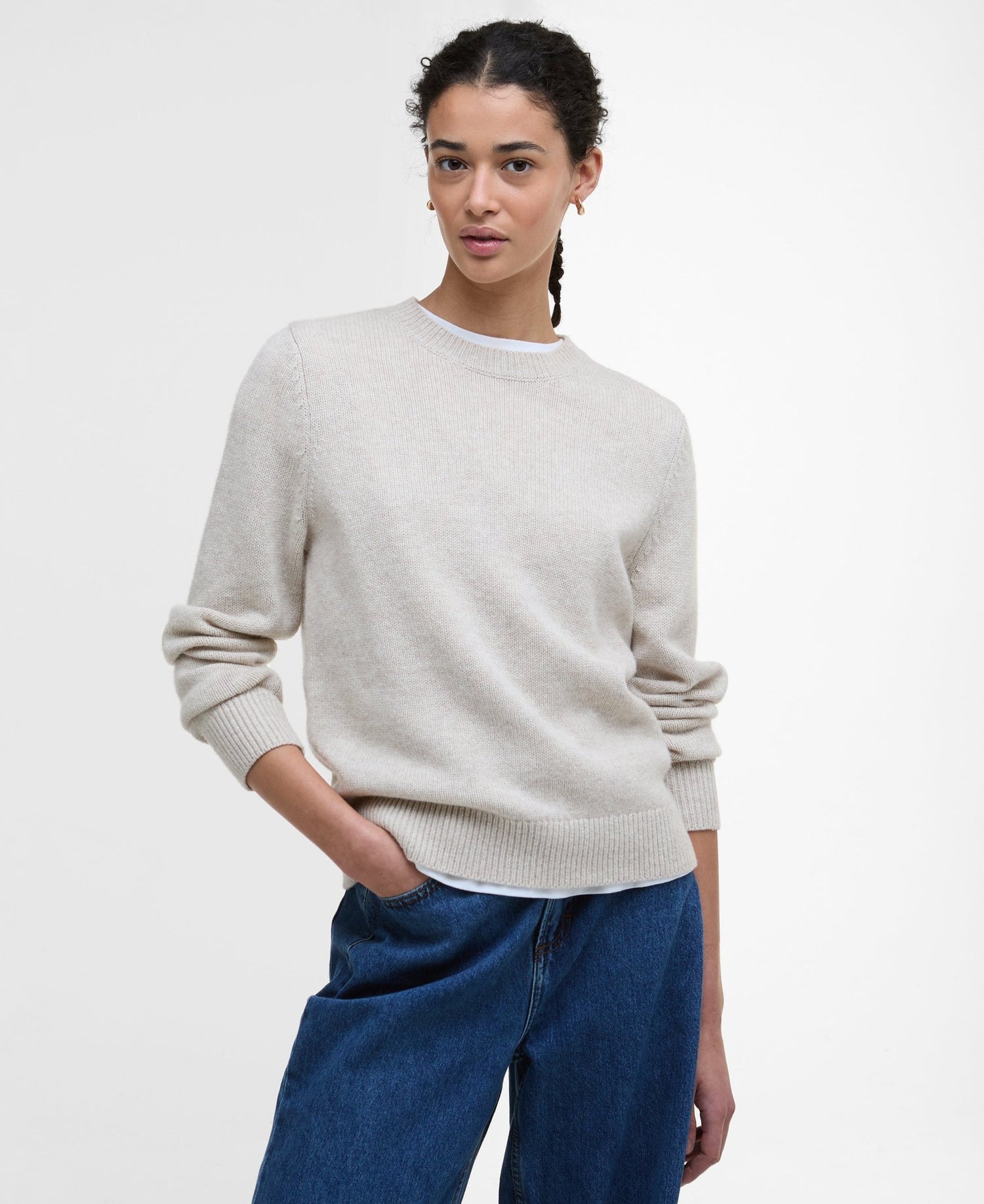Barbour Woodhouse Knitted Jumper Oatmeal - Blue Water Clothing