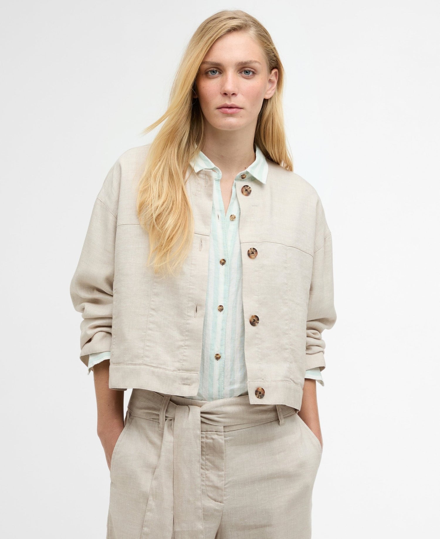 BarbourBarbour Gabby OvershirtTopsMist Beige - Blue Water Clothing