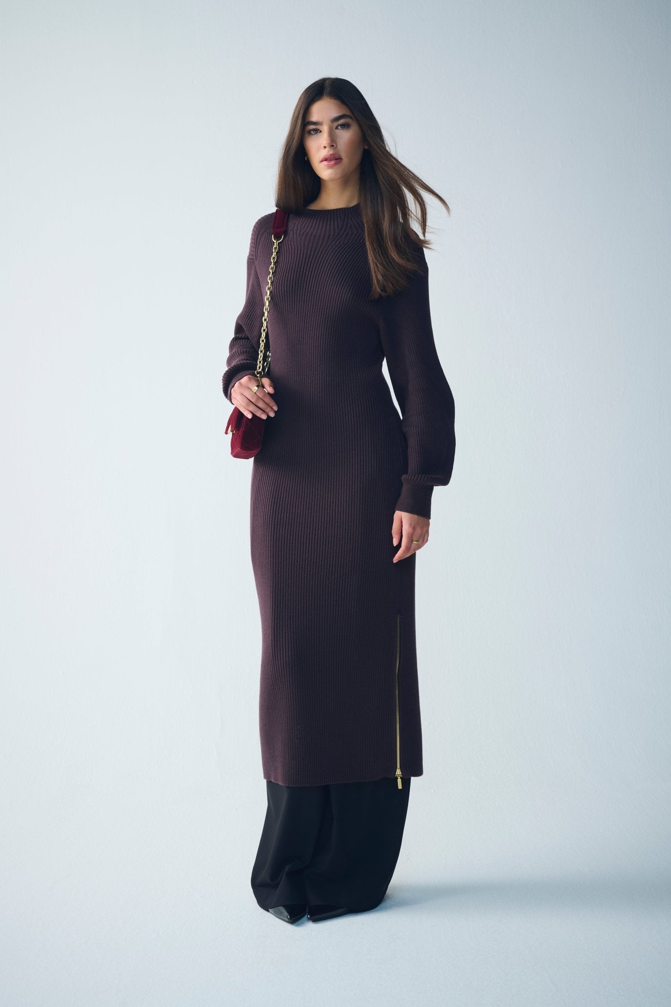 BarbourBarbour International Kaia Knitted Midi Dress ChocolateClothingChocolate - Blue Water Clothing
