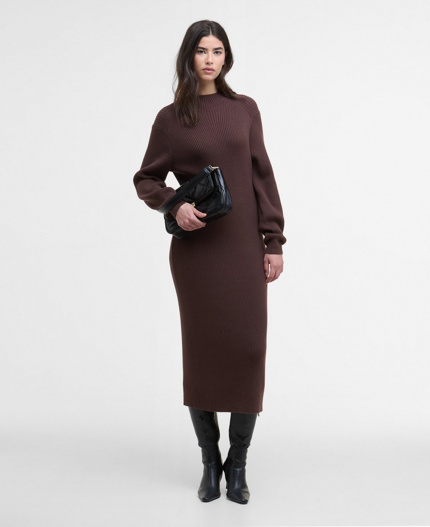 BarbourBarbour International Kaia Knitted Midi Dress ChocolateClothingChocolate - Blue Water Clothing