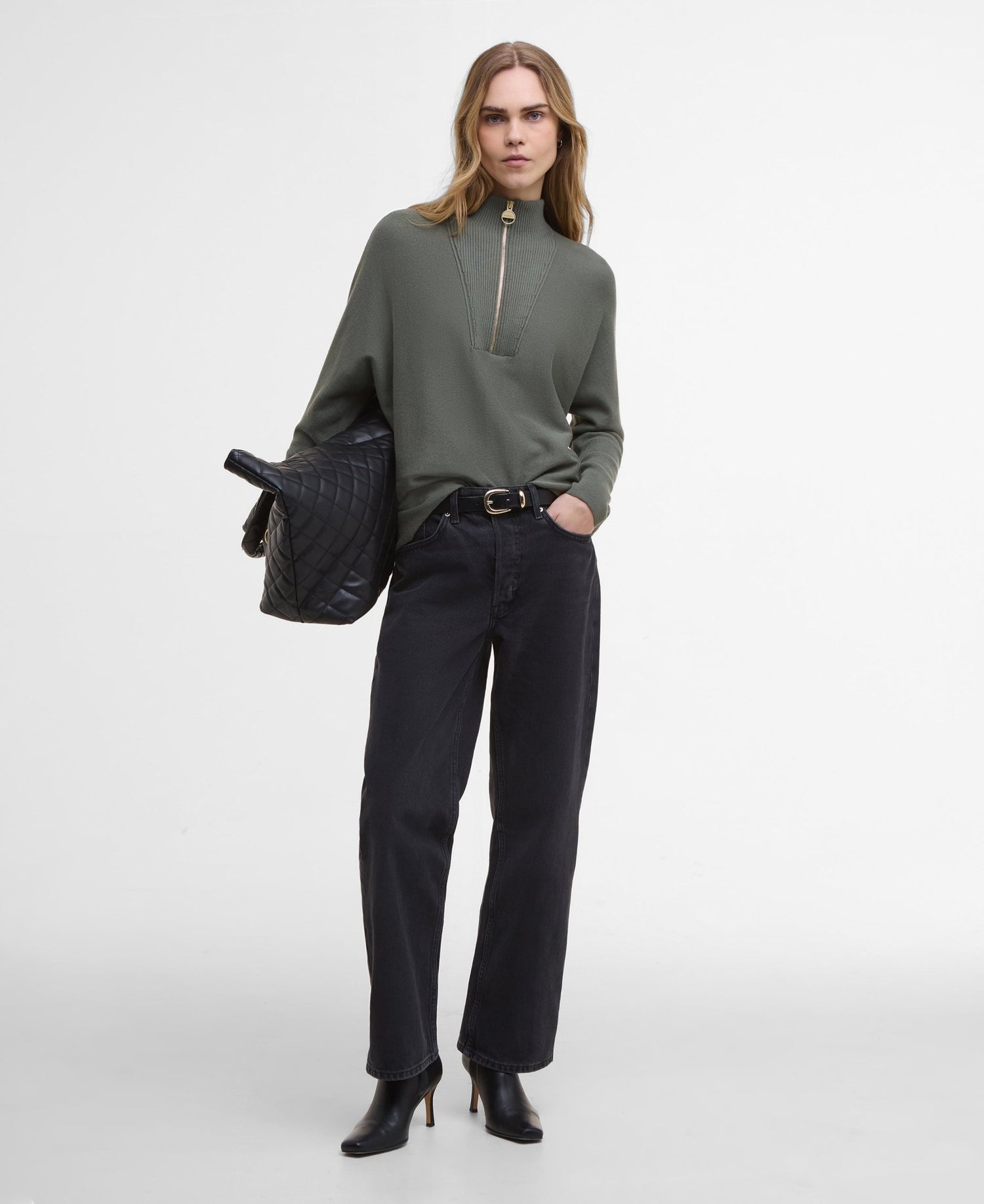BarbourBarbour International Lola Knitted Jumper Dusty KhakiTopsDusty Khaki - Blue Water Clothing
