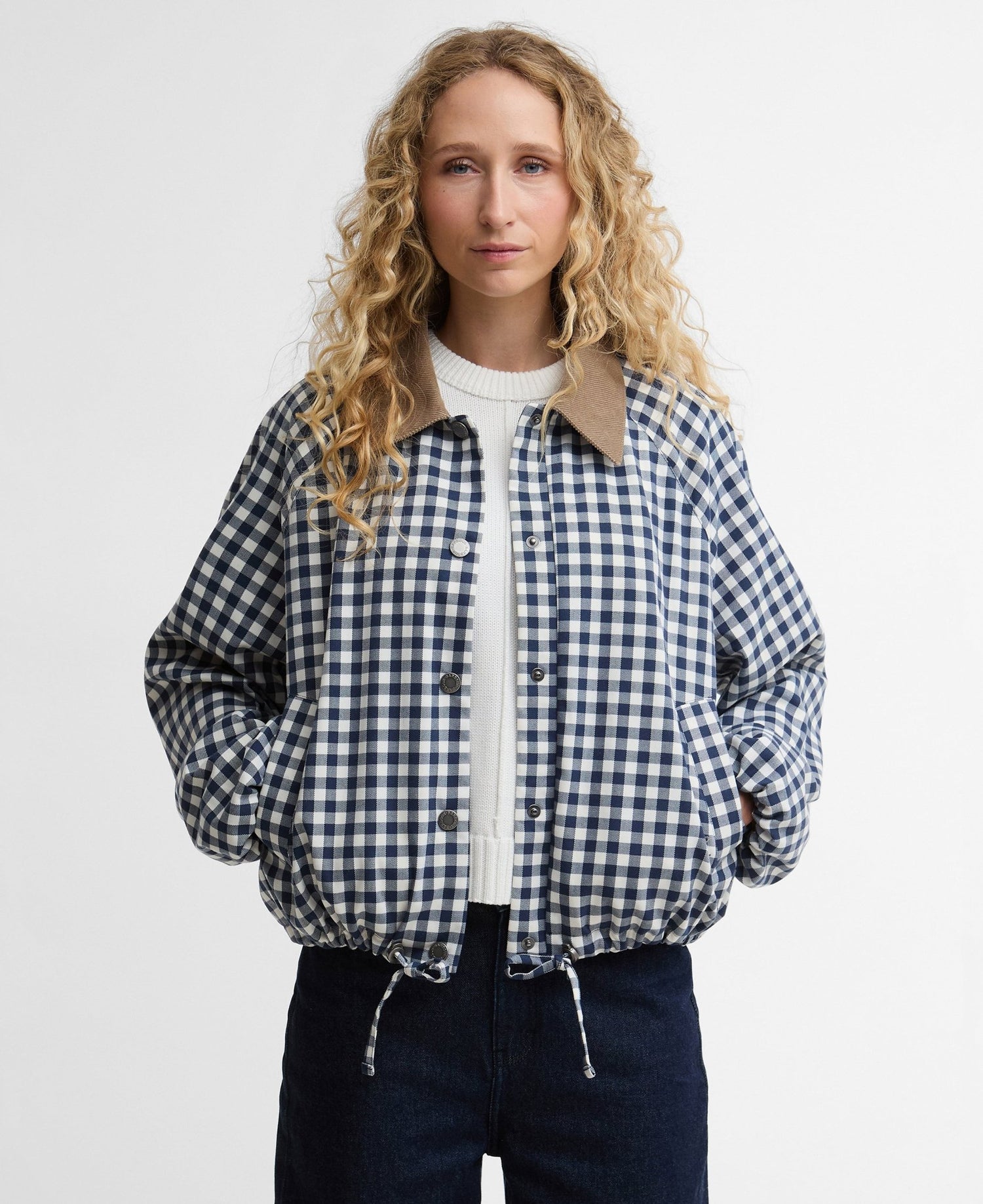 BarbourBarbour Ovingham Casual JacketCoatGingham Navy/ Neutral - Blue Water Clothing
