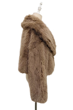 Cropped Faux Fur Jacket with Shawl Collar - Blue Water Clothing