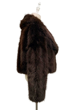 Cropped Faux Fur Jacket with Shawl Collar - Blue Water Clothing