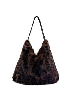 Faux Fur Deer & Leopard Print Top Handle Tote Bag - Blue Water Clothing