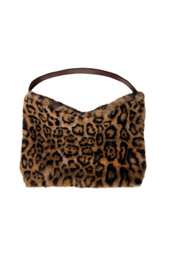 Faux Fur Deer & Leopard Print Top Handle Tote Bag - Blue Water Clothing