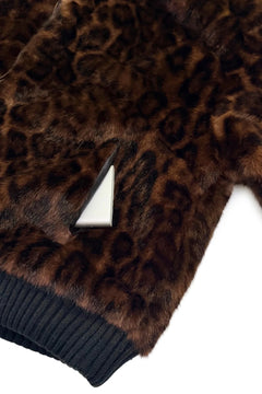 Faux Fur Leopard Print Ribbed-Trim Bomber JacketBrown - Blue Water Clothing