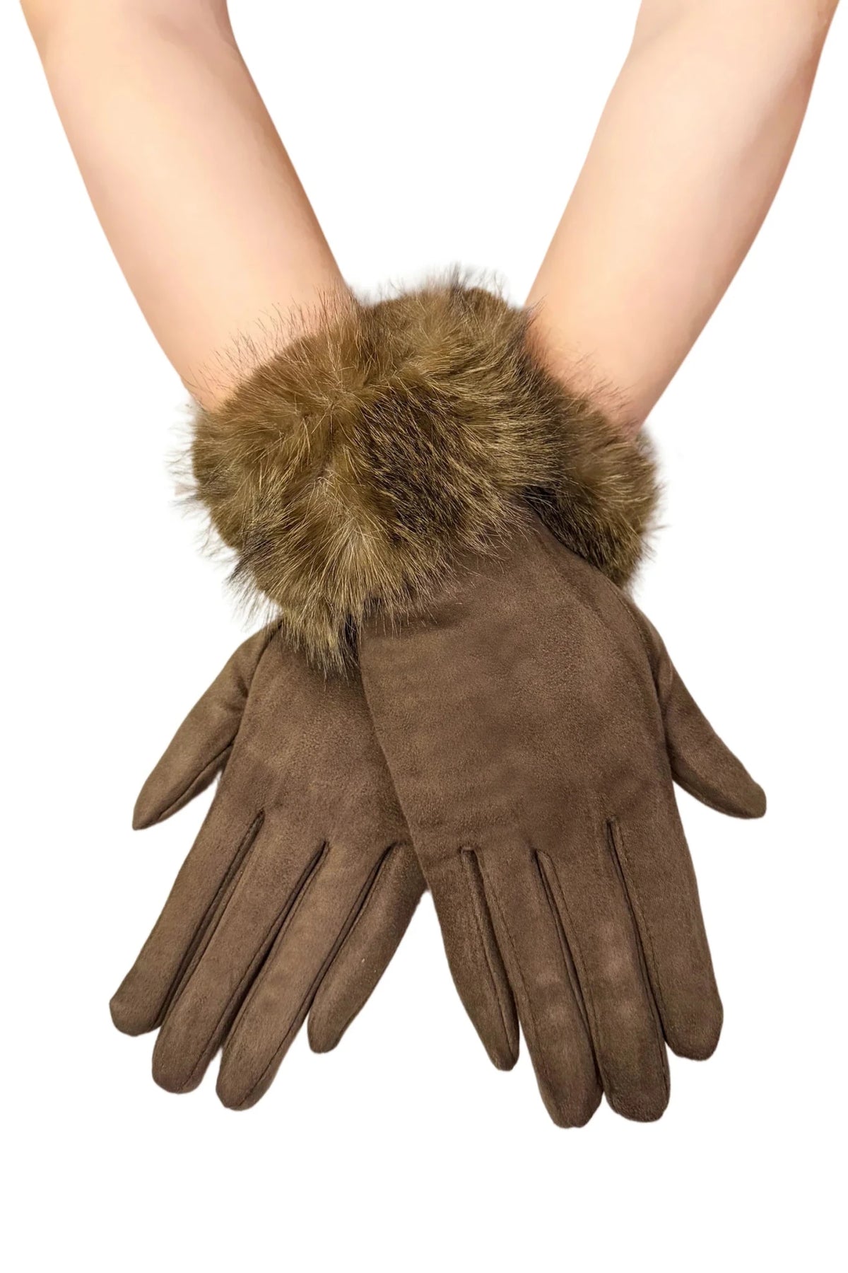 Faux Fur Trim Suede Touch Screen Gloves - Blue Water Clothing