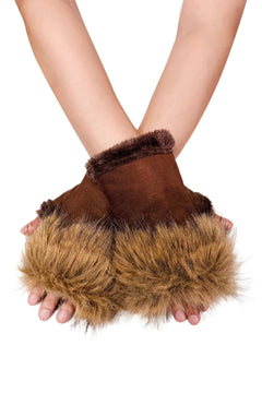 Faux Fur Trimmed Suede Fingerless Gloves - Blue Water Clothing