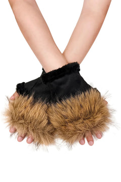 Faux Fur Trimmed Suede Fingerless Gloves - Blue Water Clothing