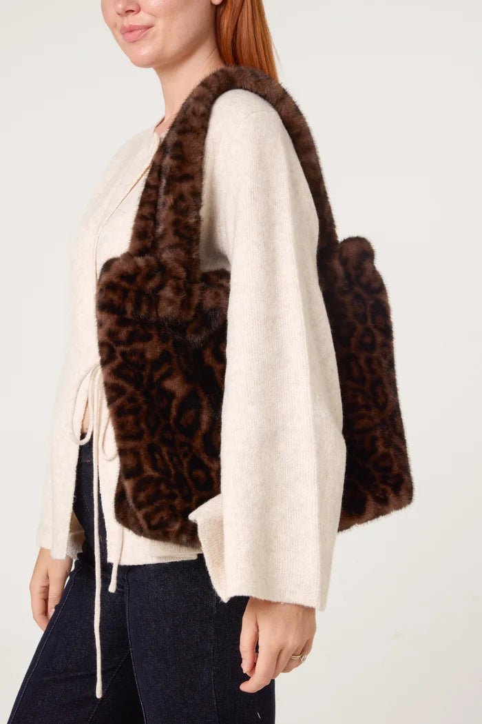 Leopard Print Tote Fuzzy Bag - Blue Water Clothing