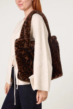 Leopard Print Tote Fuzzy Bag - Blue Water Clothing