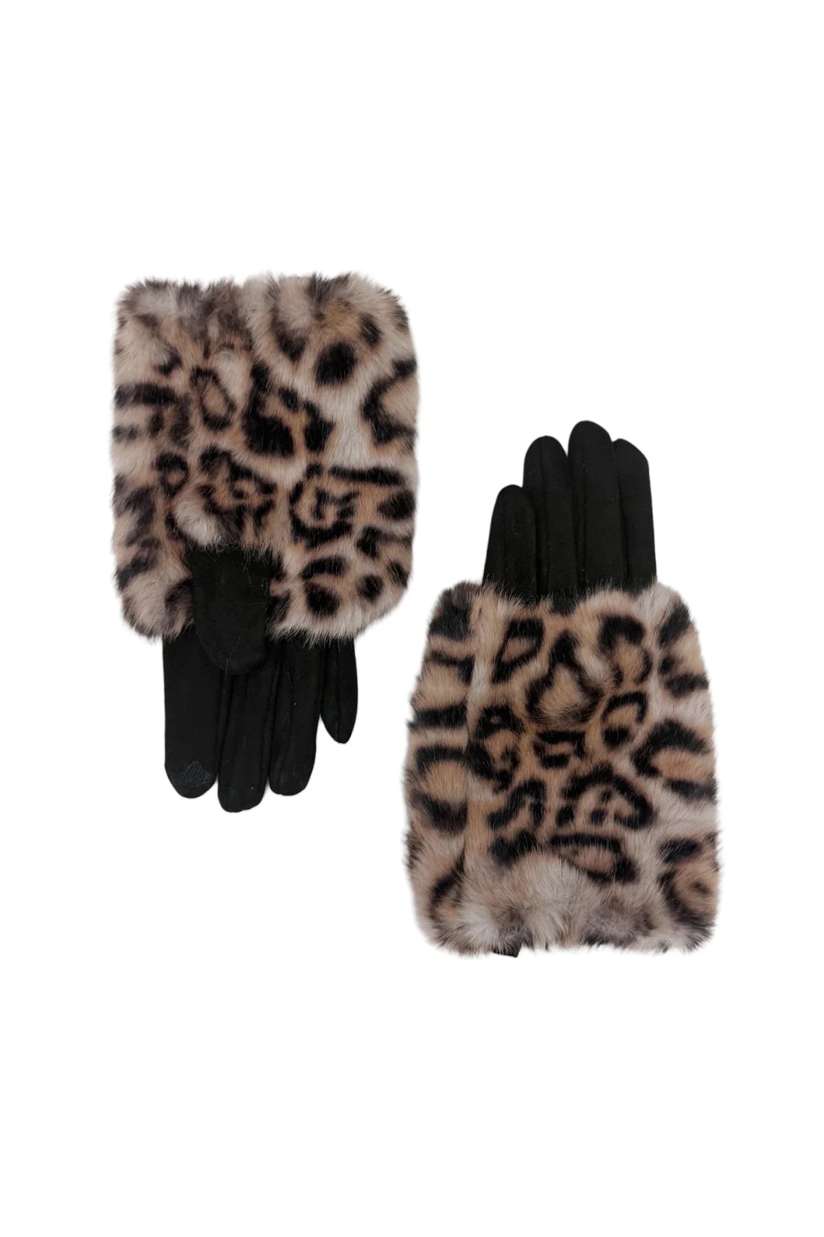 Luxe Faux Fur & Suede Leopard Print Gloves - Blue Water Clothing