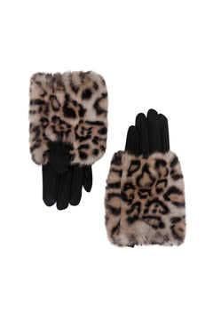 Luxe Faux Fur & Suede Leopard Print Gloves - Blue Water Clothing