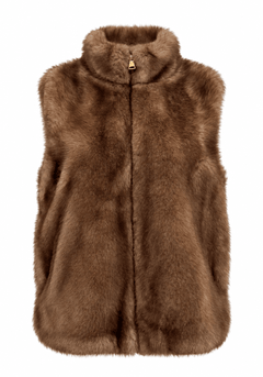 Plush Faux Fur Funnel Neck Zip GiletCoffee - Blue Water Clothing