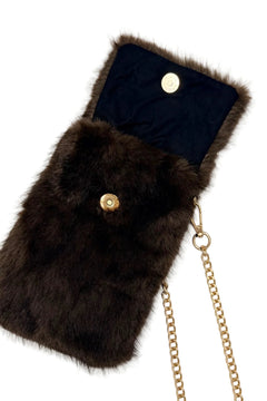 Plush Faux Fur Phone Crossbody Bag with Gold Chain - Blue Water Clothing