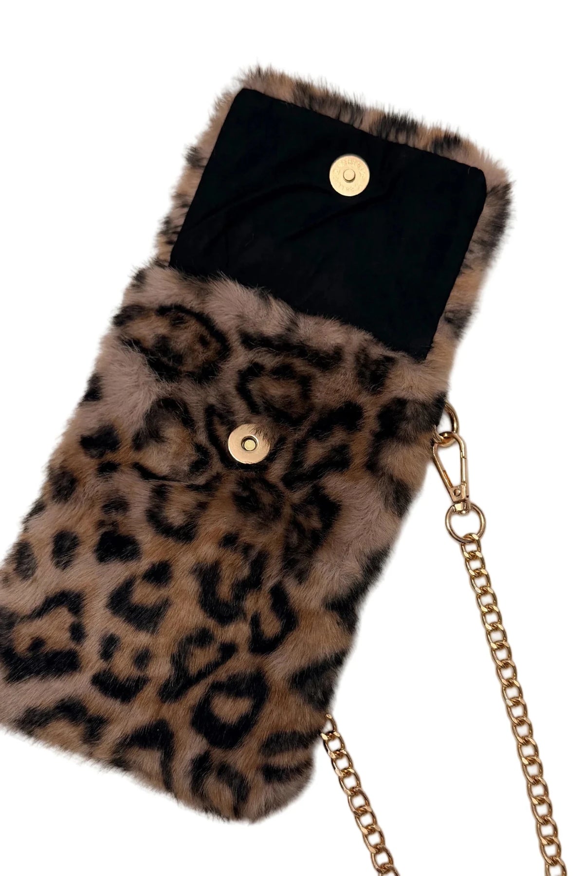 Plush Faux Fur Phone Crossbody Bag with Gold Chain - Blue Water Clothing