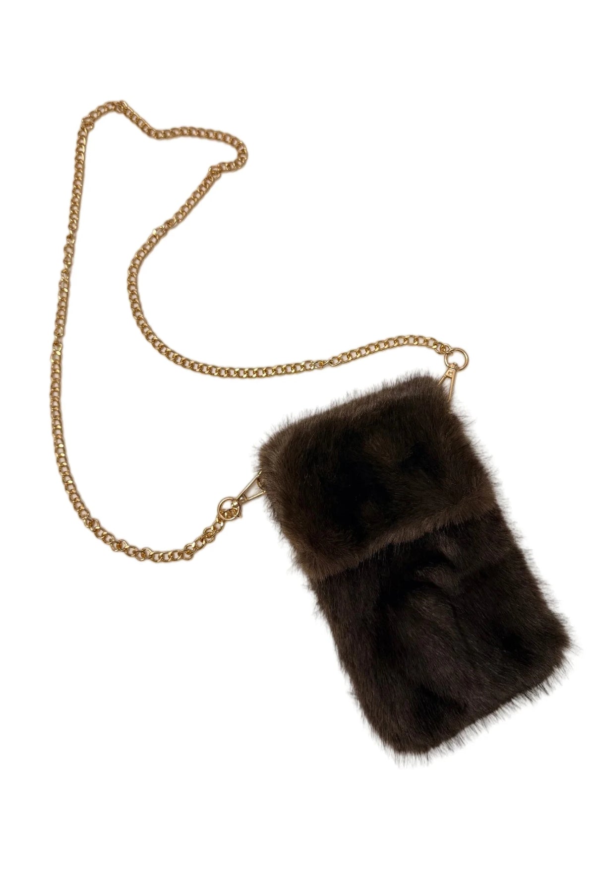 Plush Faux Fur Phone Crossbody Bag with Gold Chain - Blue Water Clothing