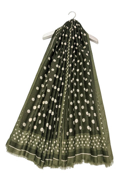 Polka Dot with Boarder Frayed Scarf - Blue Water Clothing