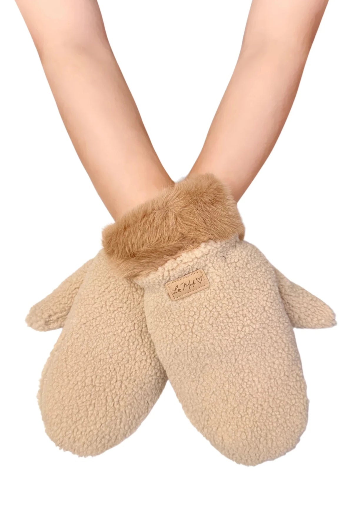 Teddy Fleece Winter Mittens with Faux Fur Trim - Blue Water Clothing