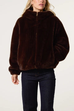 Zip Through Cosy Hooded Jacket Chocolate - Blue Water Clothing