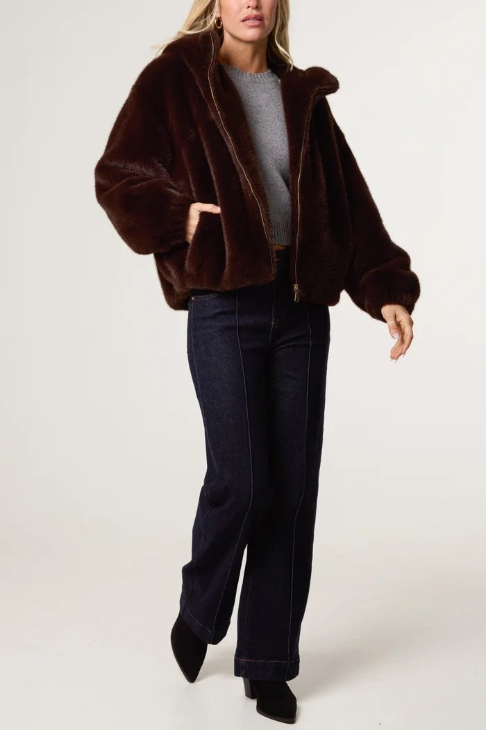 Zip Through Cosy Hooded Jacket Chocolate - Blue Water Clothing