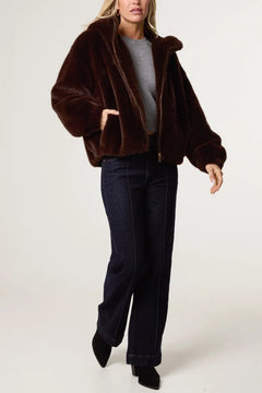Zip Through Cosy Hooded Jacket Chocolate - Blue Water Clothing