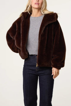Zip Through Cosy Hooded Jacket Chocolate - Blue Water Clothing