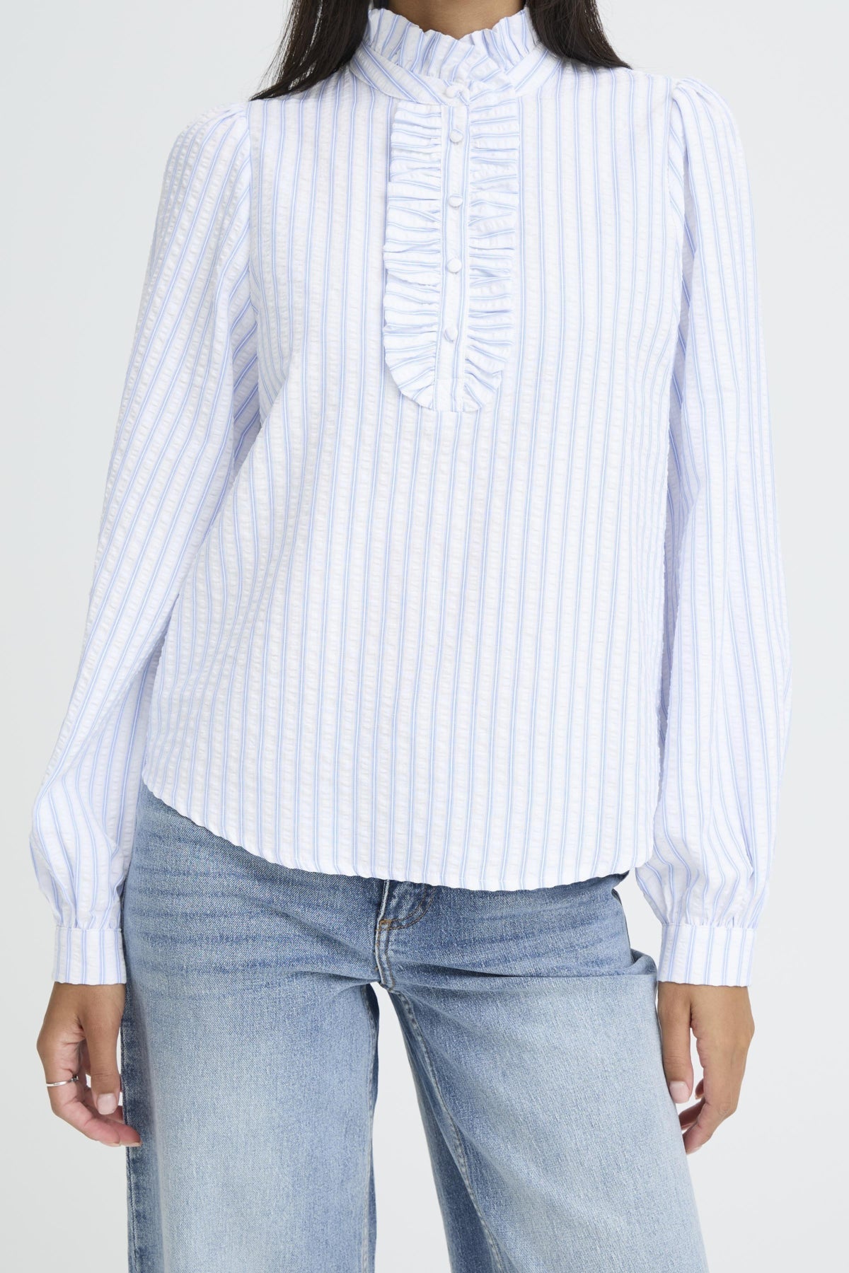 b.youngb.young BYGINETTE Frill BlouseClothingBright White - Blue Water Clothing