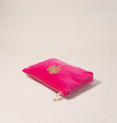 Elizabeth ScarlettElizabeth Scarlett Gold Palm Pink Velvet Mini PouchAccessories - Blue Water Clothing
