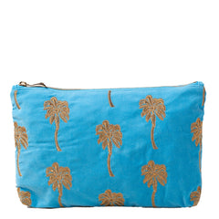 Elizabeth ScarlettElizabeth Scarlett Gold Palm Velvet Everyday Pouch Mediterranean BlueAccessories - Blue Water Clothing