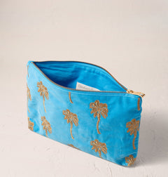 Elizabeth ScarlettElizabeth Scarlett Gold Palm Velvet Everyday Pouch Mediterranean BlueAccessories - Blue Water Clothing