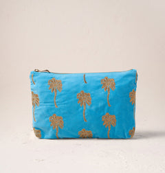 Elizabeth ScarlettElizabeth Scarlett Gold Palm Velvet Everyday Pouch Mediterranean BlueAccessories - Blue Water Clothing