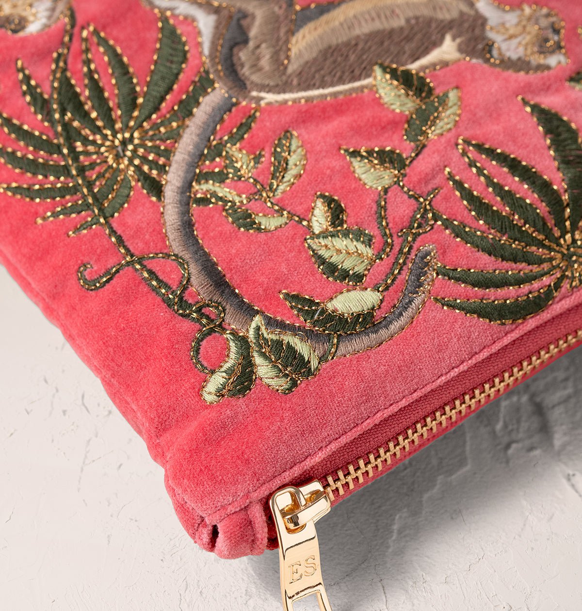 Elizabeth Scarlett Monkeys Velvet Everyday Pouch Blush Pink