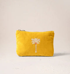 Elizabeth ScarlettElizabeth Scarlett Sunrise Palms Velvet Mini Pouch Mustard YellowAccessories - Blue Water Clothing
