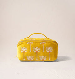 Elizabeth ScarlettElizabeth Scarlett Sunrise Palms Velvet Open Flat Makeup Bag Mustard YellowAccessories - Blue Water Clothing