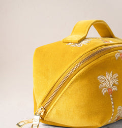 Elizabeth ScarlettElizabeth Scarlett Sunrise Palms Velvet Open Flat Makeup Bag Mustard YellowAccessories - Blue Water Clothing