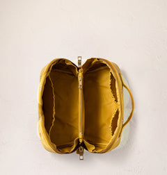 Elizabeth ScarlettElizabeth Scarlett Sunrise Palms Velvet Open Flat Makeup Bag Mustard YellowAccessories - Blue Water Clothing