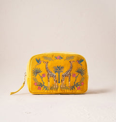 Elizabeth ScarlettElizabeth Scarlett Wild Giraffe Palm Velvet Makeup Bag Mustard YellowAccessories - Blue Water Clothing
