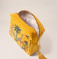 Elizabeth ScarlettElizabeth Scarlett Wild Giraffe Palm Velvet Wash Bag Mustard YellowAccessories - Blue Water Clothing
